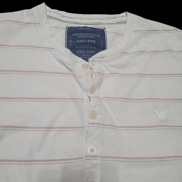 Y2K American Eagle Outfitters Vintage Fit Striped Henley Shirt XXL Preppy Retro - Picture 2 of 8